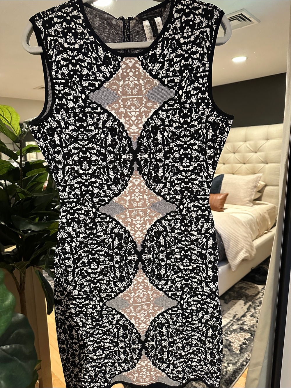 BCBGMaxAzria Black, White and Nude Bodycon Dress